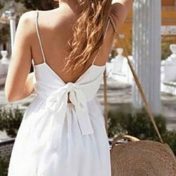 Zara SS17 Ecru Dress With Knot At Back Linen Midi - Picture 7 of 10